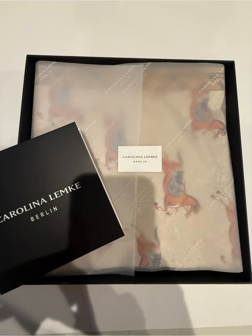 NEW Carolina Lemke Equestrian Horse Print Silk Scarf Western Heritage Old Money